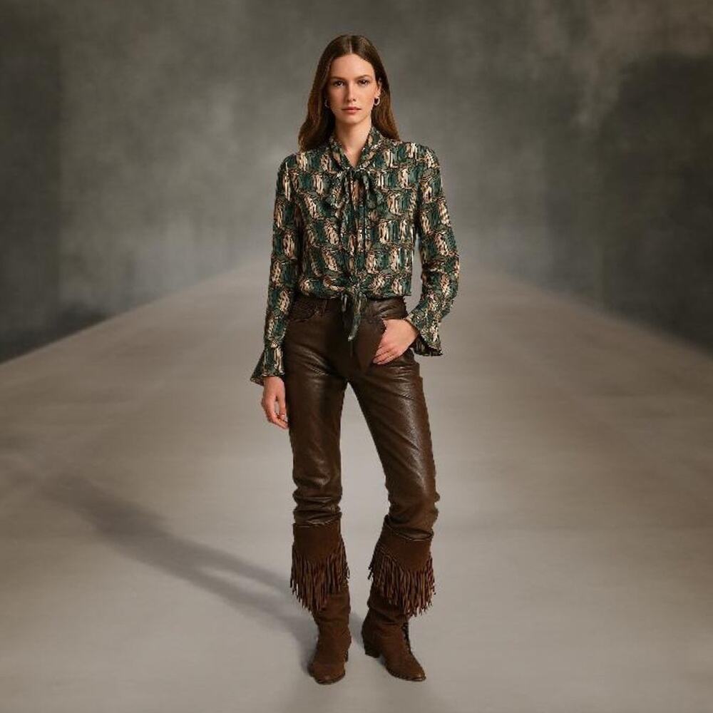 NEW Adriana Degreas 100% Silk Horse Print Blouse Made Brazil Equestrian Size M